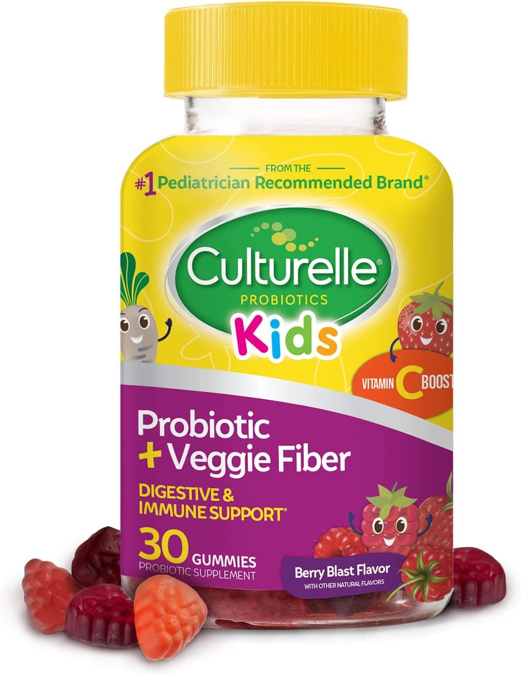 (SALE-T8/25) Kẹo bổ sung lợi khuẩn và chất xơ cho bé Culturelle Kids Probiotic Veggie Fiber Gummies Berry 30 viên