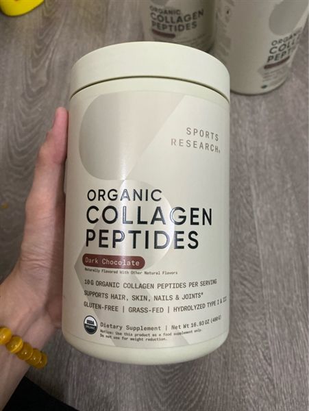 Bột bổ sung Sports Research Organic Collagen Peptides Chocolate 16.93Oz 480g