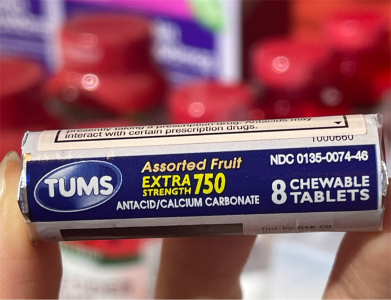 Viên nhai hỗ trợ da dày Tums Extra Strength 750 Assorted Fruit Flavors 8 viên