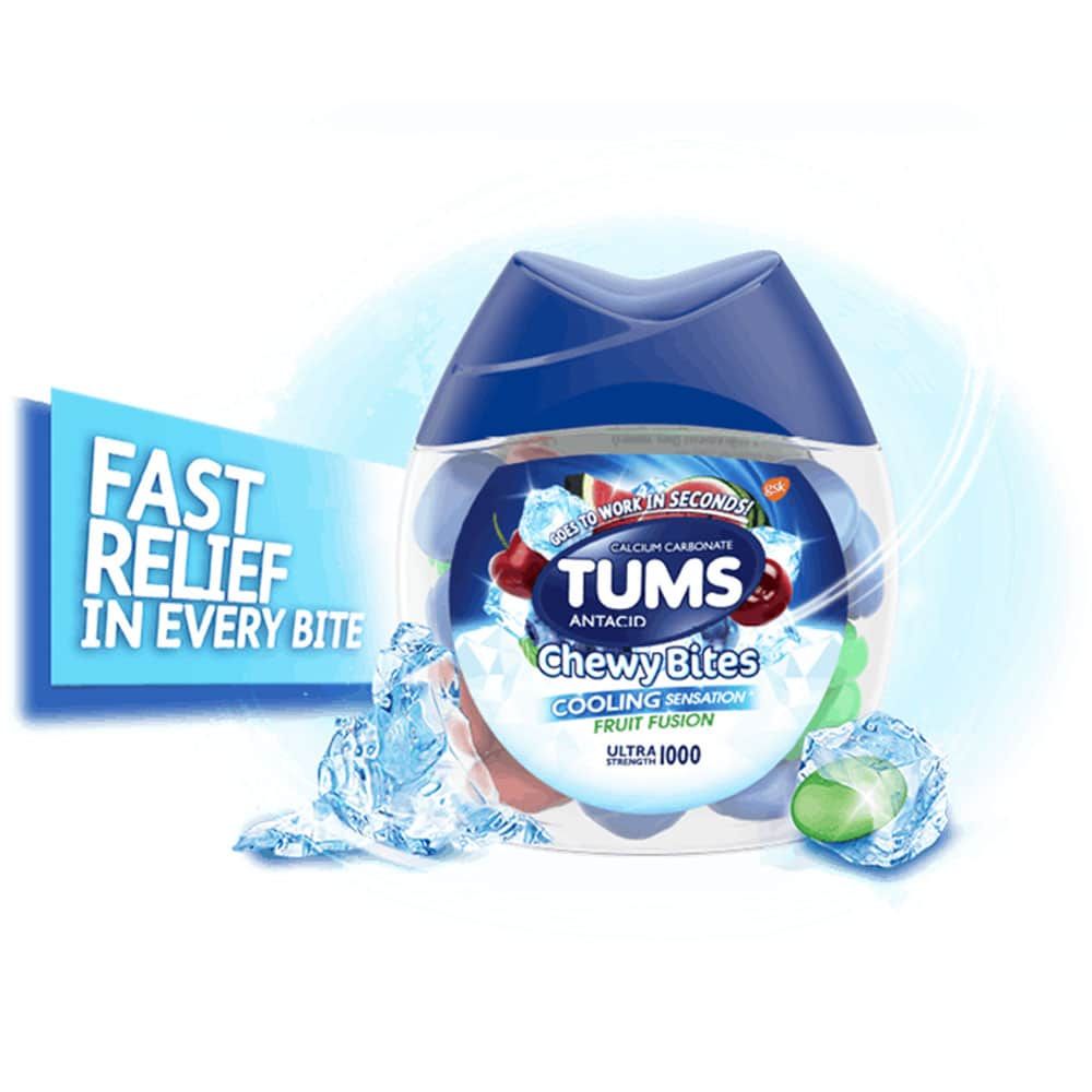 Viên nhai hỗ trợ dạ dày Tums Chewy Bites Fruit Fusion Cooling Sensation 28 viên