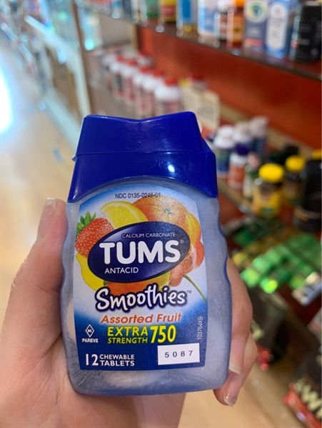 (SALE-T9/25) Viên nhai hỗ trợ da dày Tums Extra Strength Smoothie Assorted Fruit 12 viên