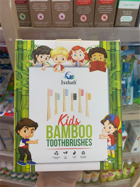 Set 6 bàn chải cho bé Isshah Kids Bamboo Toothbrushes Biodegradable Handle