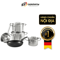 Bộ nồi Fissler Profi set 5 món kèm quánh và chảo 26cm màu đen vung inox made in Germany