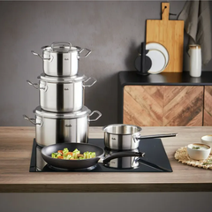 Bộ nồi Fissler Profi set 5 món kèm quánh và chảo 26cm màu đen vung inox made in Germany