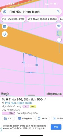 BÁN ĐẤT MẶT TIỀN  ĐƯỜNG NGUYỄN VĂN TRỊ, XÃ PHÚ HỮU, NHƠN TRẠCH, ĐỒNG NAI, VỊ TRÍ ĐẤT TUYỆT ĐẸP, DIÊN TÍCH 500M2, GIÁ 20TR/M2