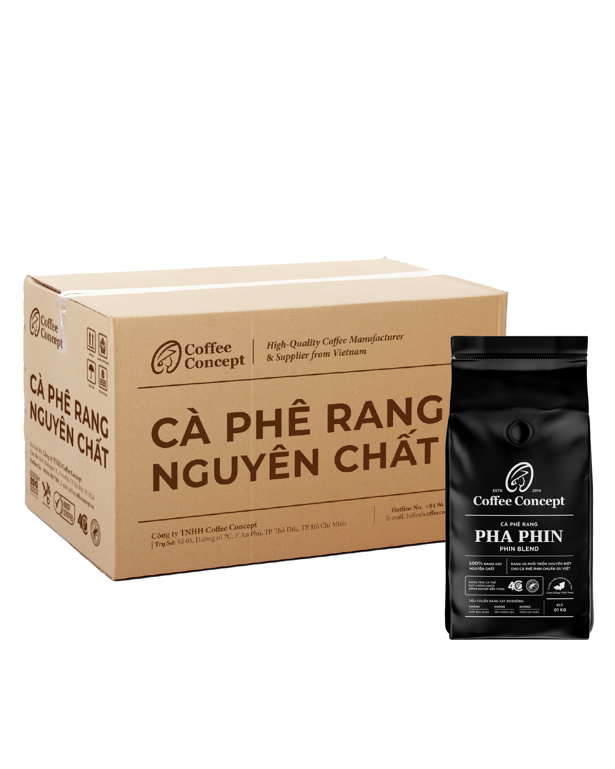  Cà phê rang PHA PHIN gói 1000G (dùng cho kinh doanh) - Thùng 12 gói 