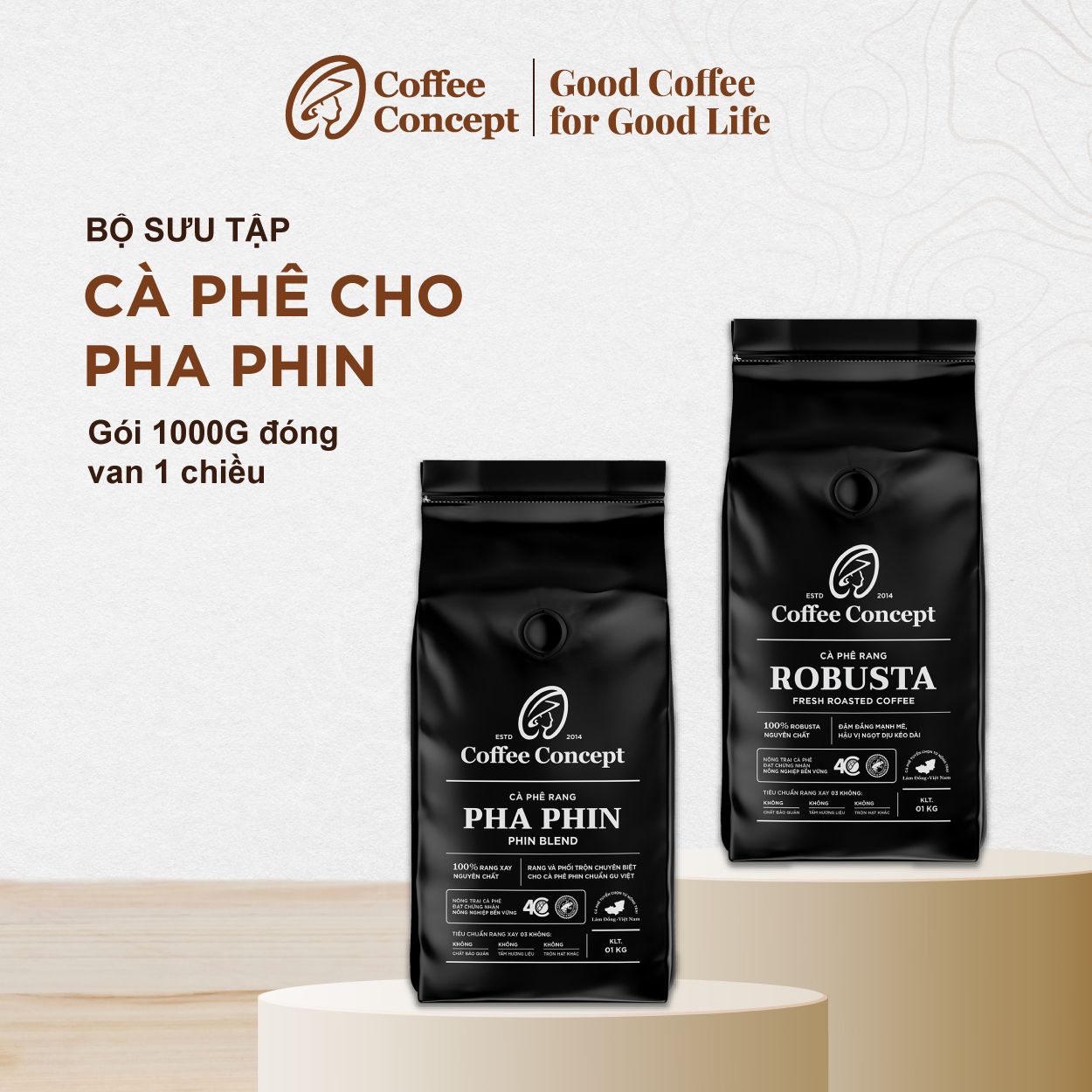Cà phê rang ROBUSTA gói 1000G (dùng cho kinh doanh)