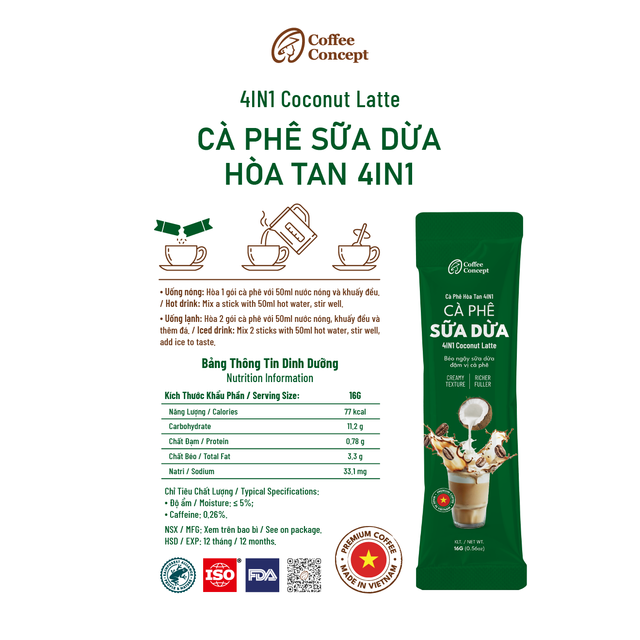 4IN1 Coconut Latte - Cà Phê Sữa Dừa Hòa Tan 4IN1
