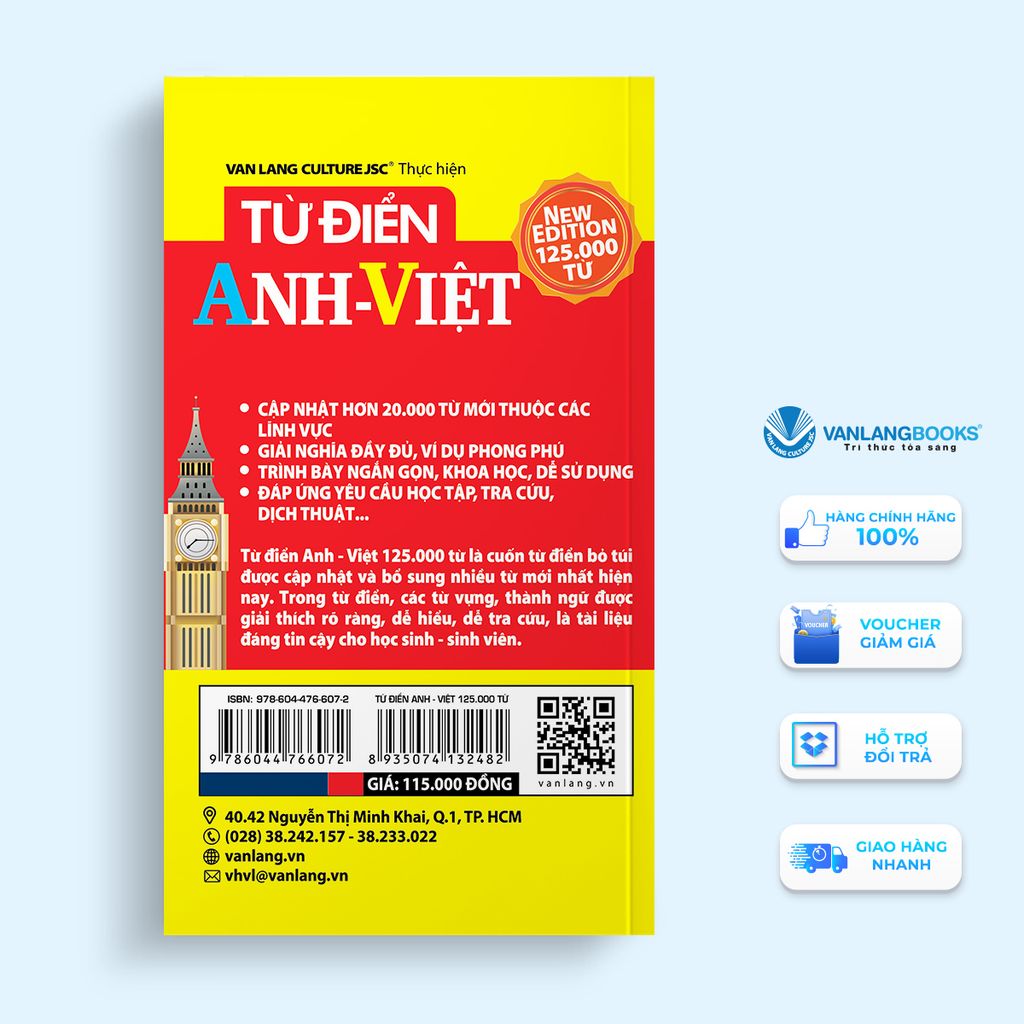 Từ Điển Anh Việt 125.000 Từ (Tái bản 2024) - Vanlangbooks