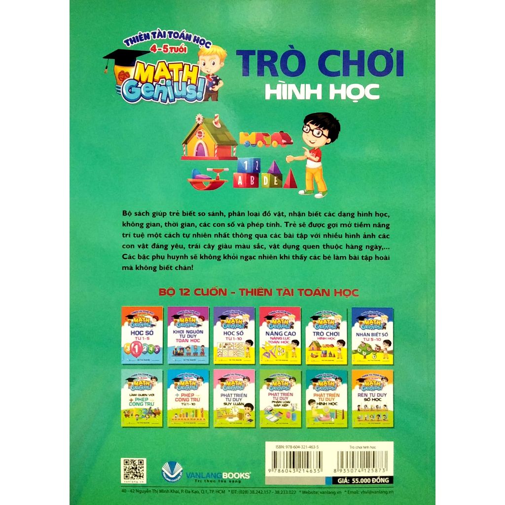 Sách Thiên Tài Toán Học (4 - 5 Tuổi) - Trò Chơi Hình Học - Vanlangbooks