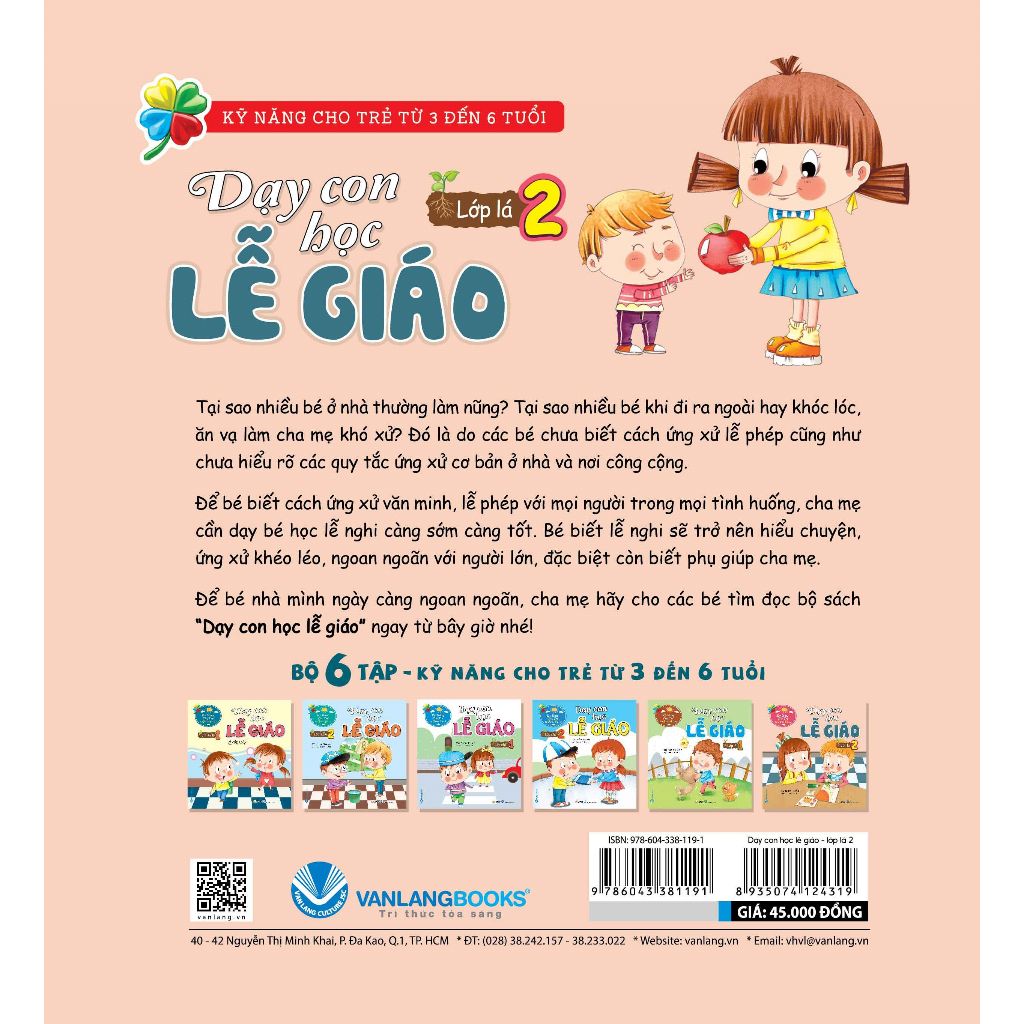 Sách Kỹ Năng Cho Trẻ Từ 3 Đến 6 Tuổi - Dạy Con Học Lễ Giáo - Lớp Lá 2 (Tái Bản) - Vanlangbooks