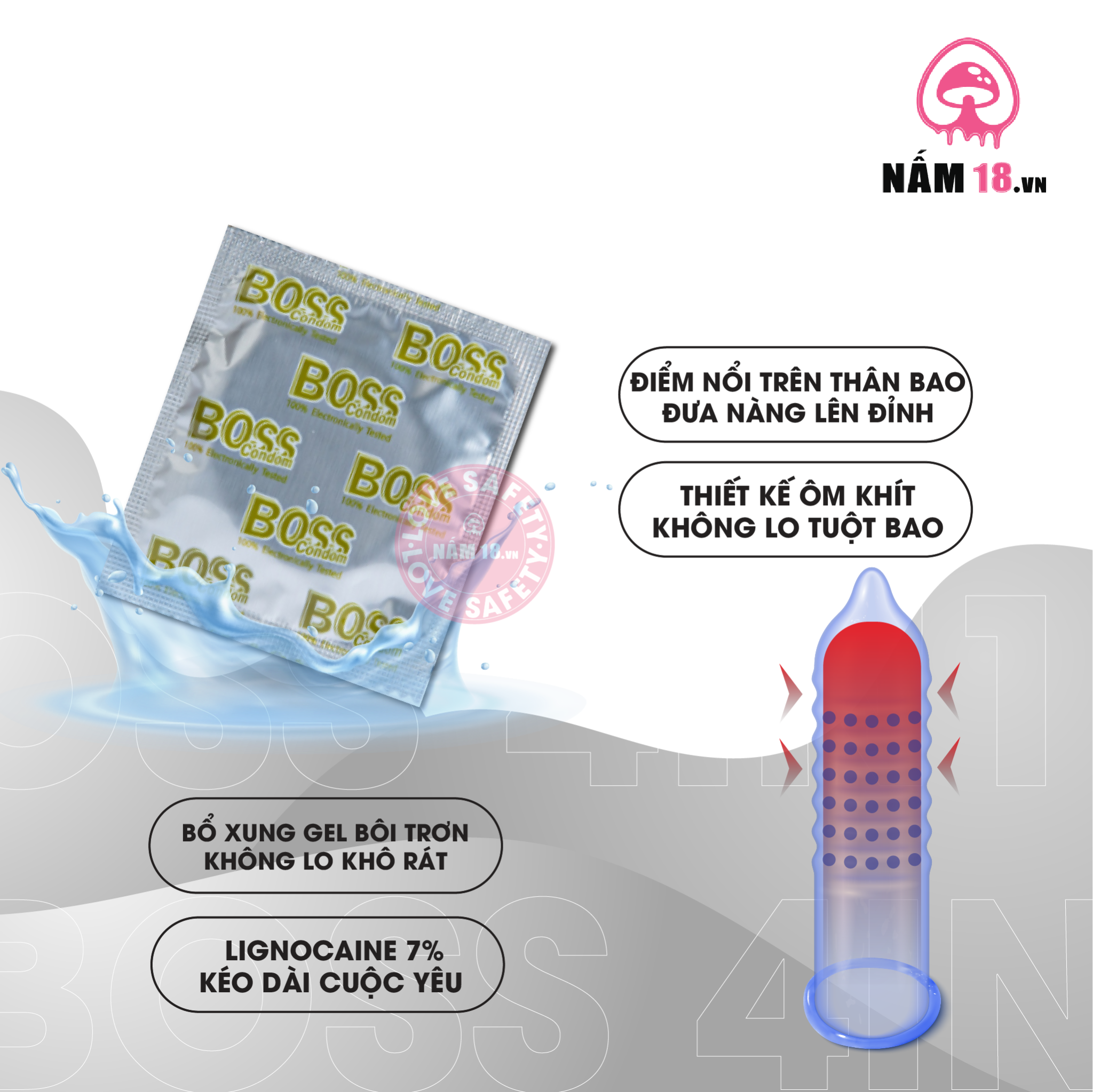 Bao Cao Su Kéo Dài Thời Gian, Điểm Nổi Boss 4in1 - Hộp 3 Cái