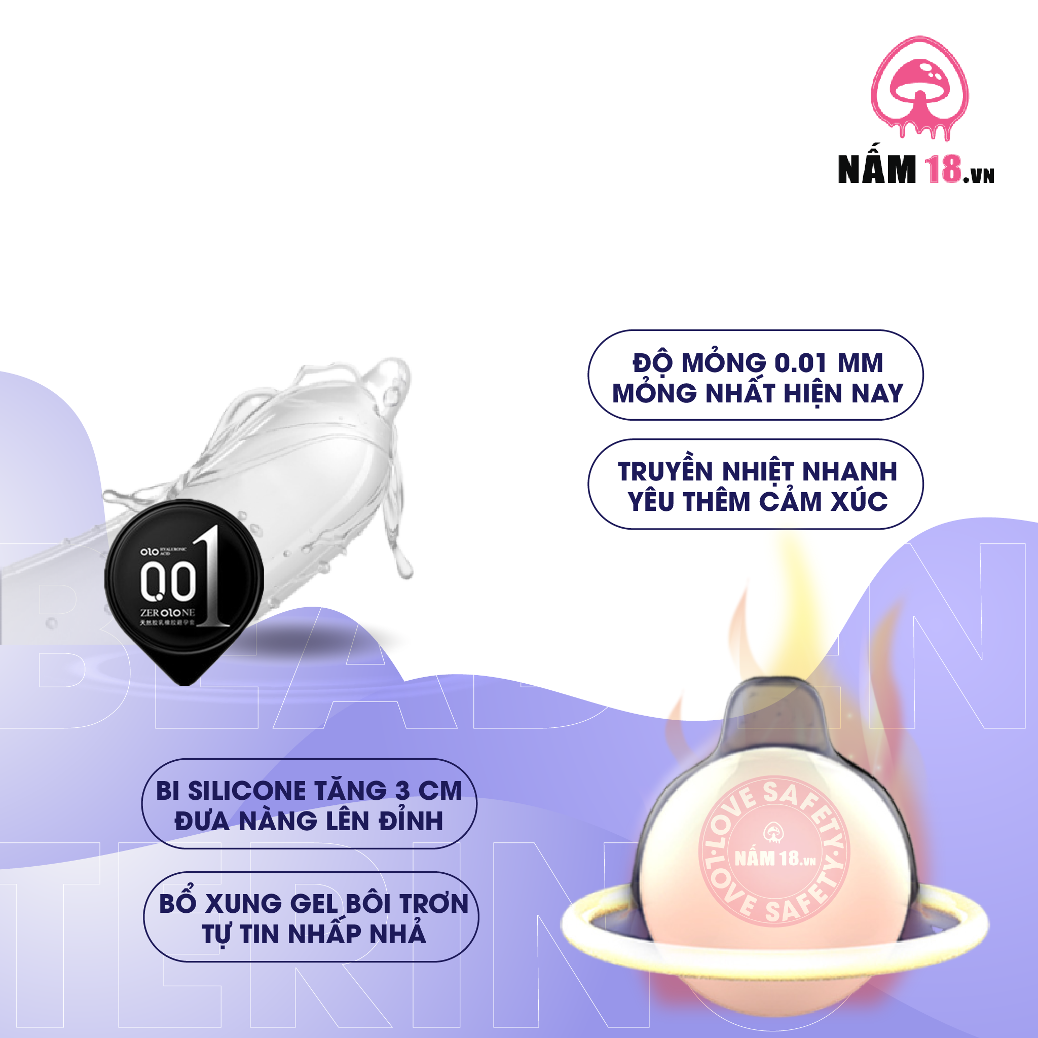 Bao Cao Su OLO 0.01 Bead Entering - Siêu Mỏng, Bi Tăng 3cm - Hộp 10 Cái