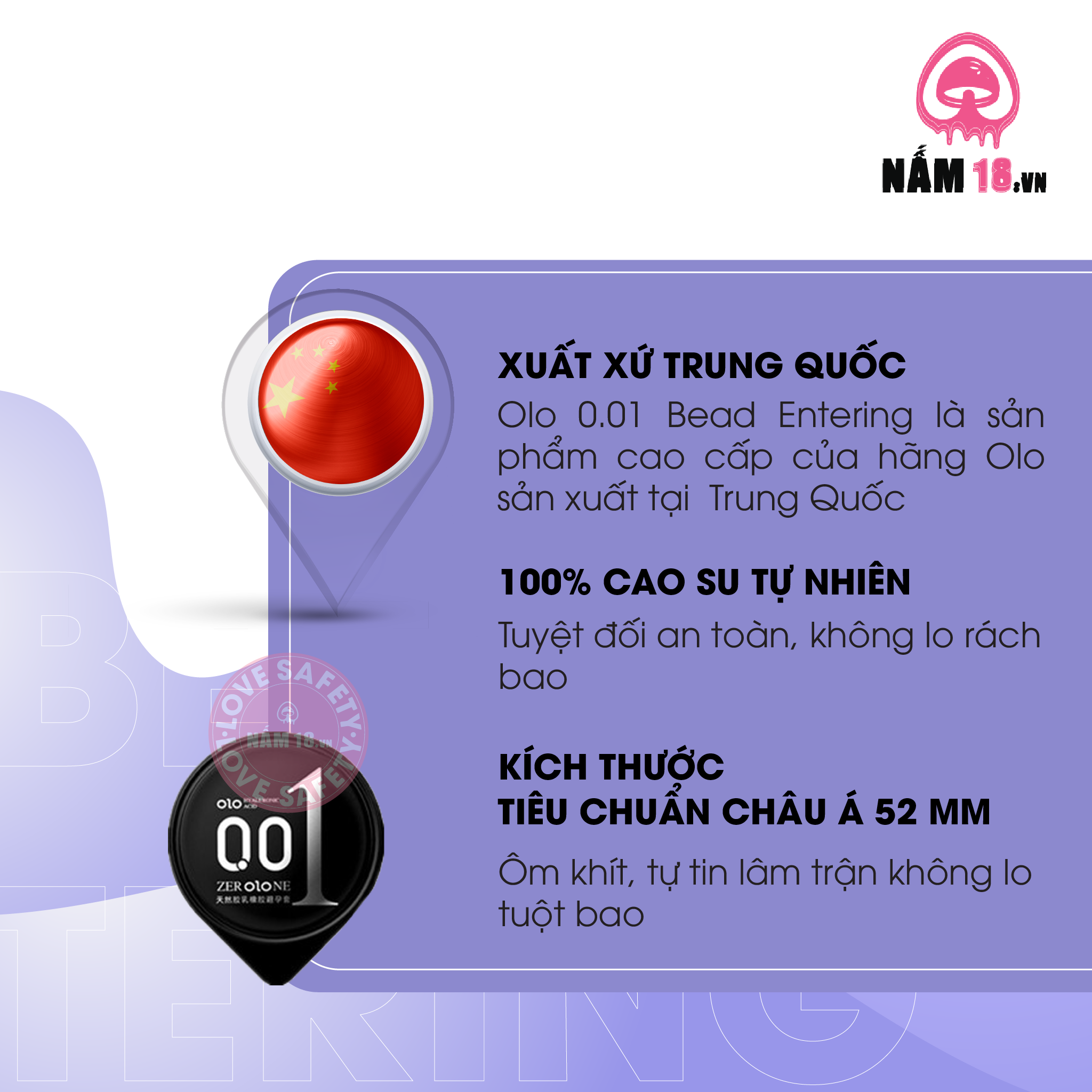 Bao Cao Su OLO 0.01 Bead Entering - Siêu Mỏng, Bi Tăng 3cm - Hộp 10 Cái