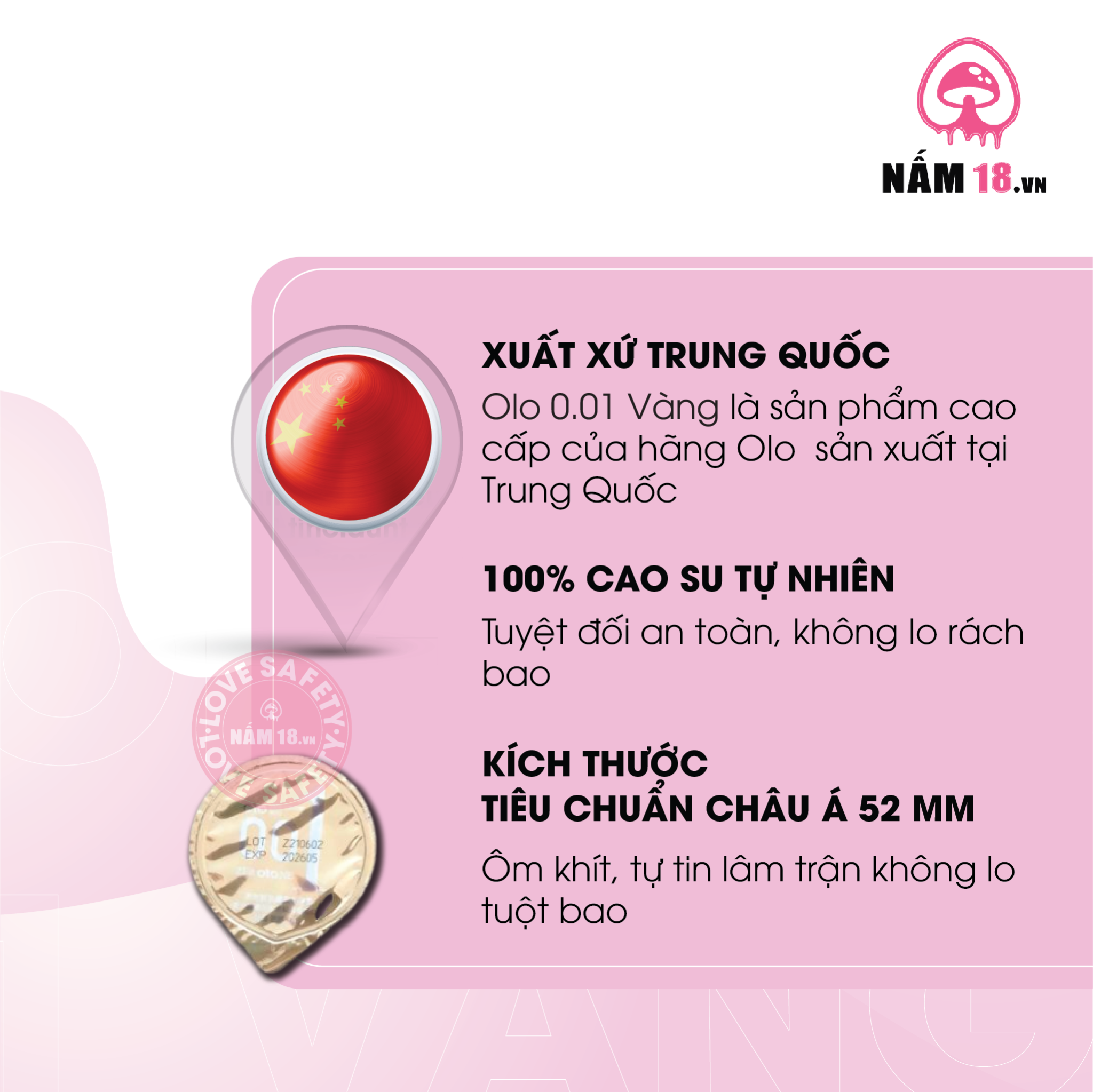 Bao Cao Su Gân Gai Olo 0.01 Vàng - Hộp 10 Cái