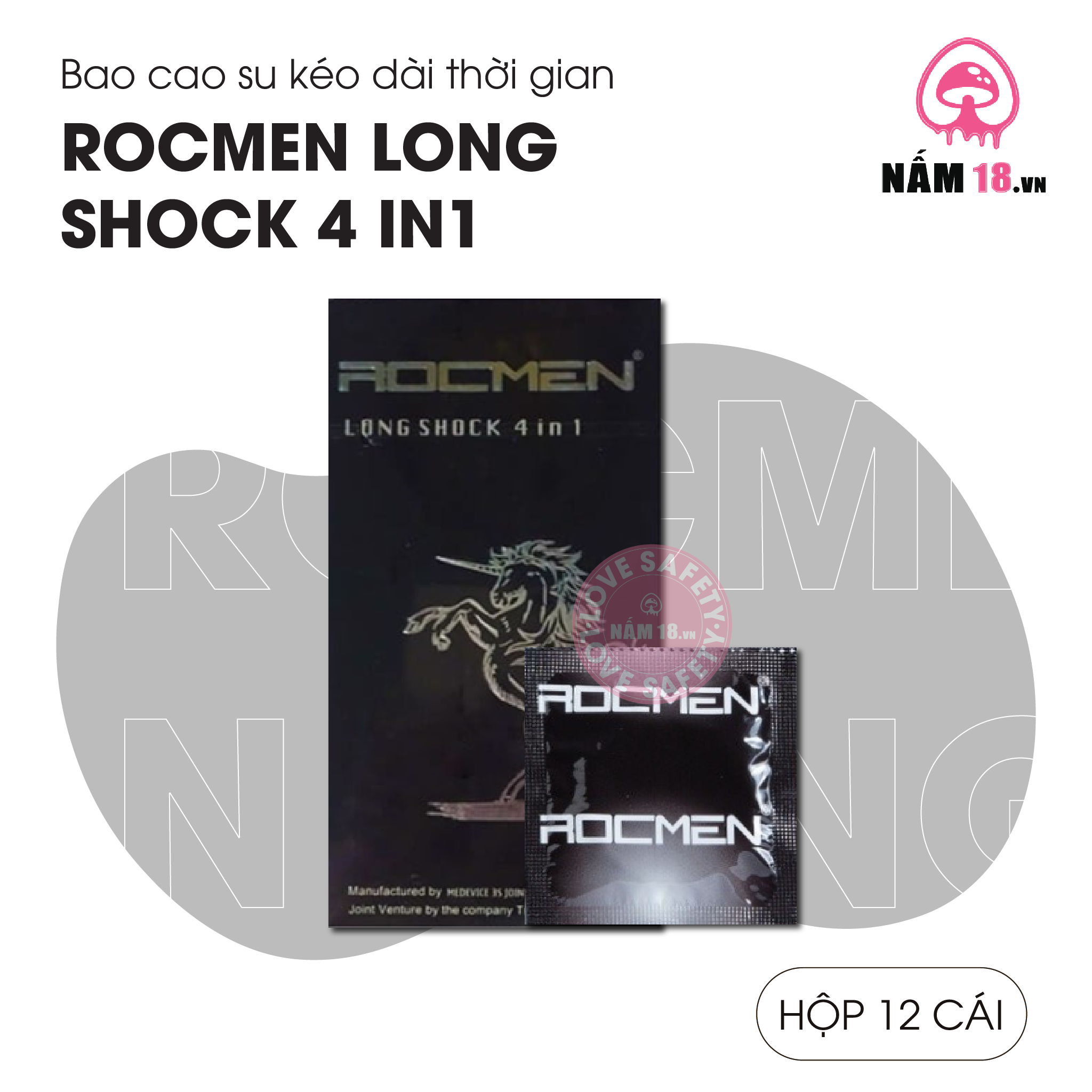 Bao Cao Su Kéo Dài Thời Gian Quan Hệ Rocmen Long Shock 4in1 - Hộp 12 Cái