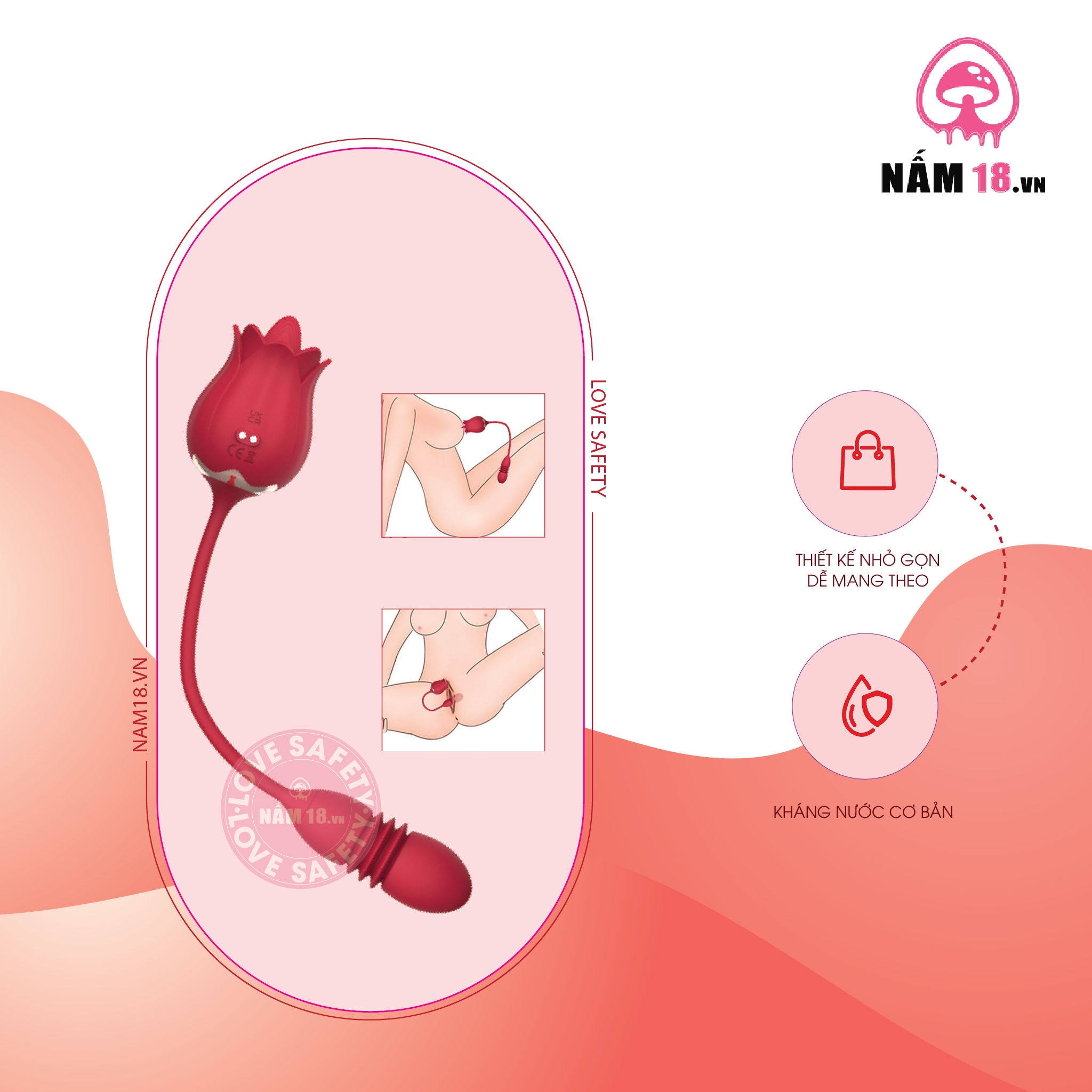 Trứng Rung Lưỡi Liếm Hình Bông Hồng Rung Thụt 10 Chế Độ