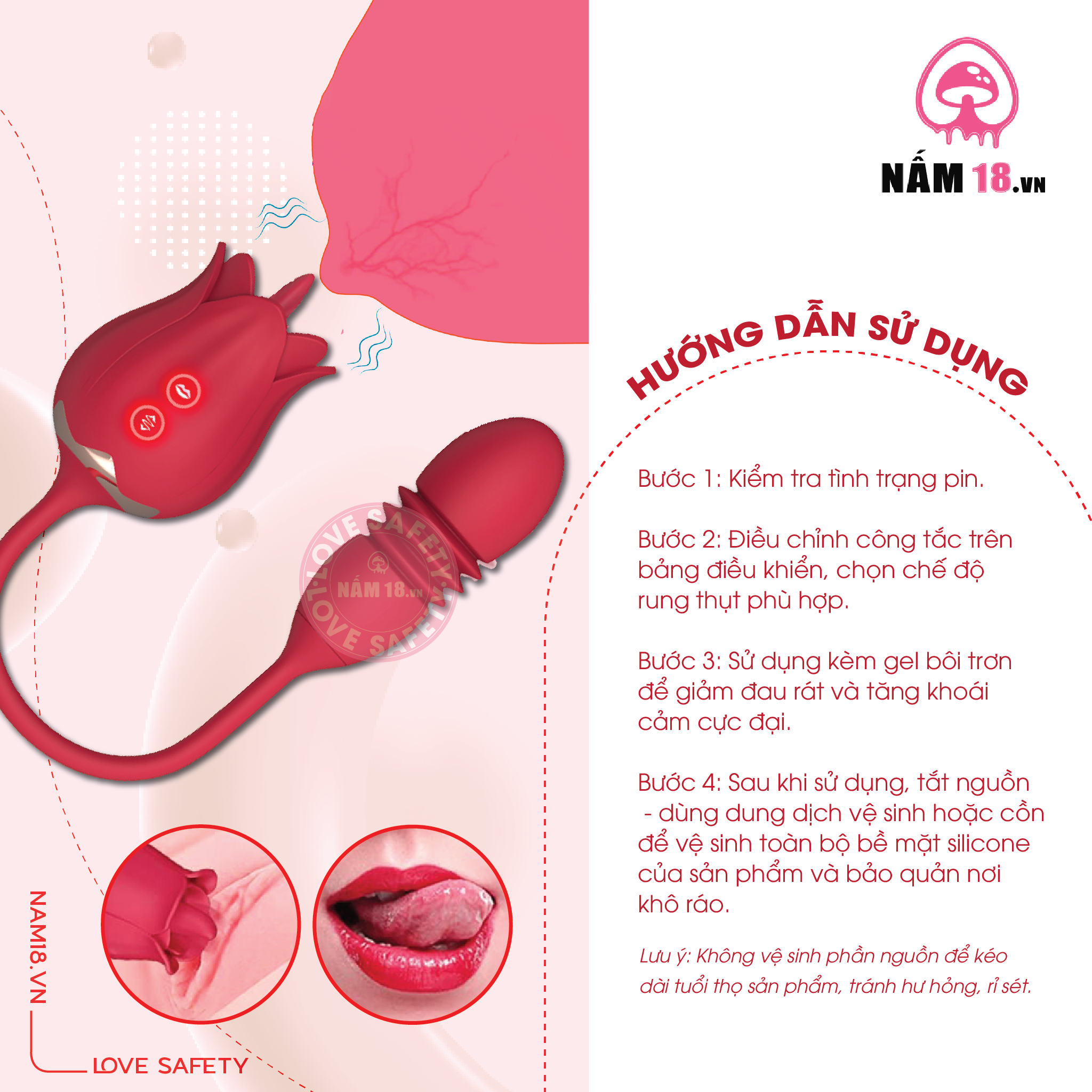 Trứng Rung Lưỡi Liếm Hình Bông Hồng Rung Thụt 10 Chế Độ