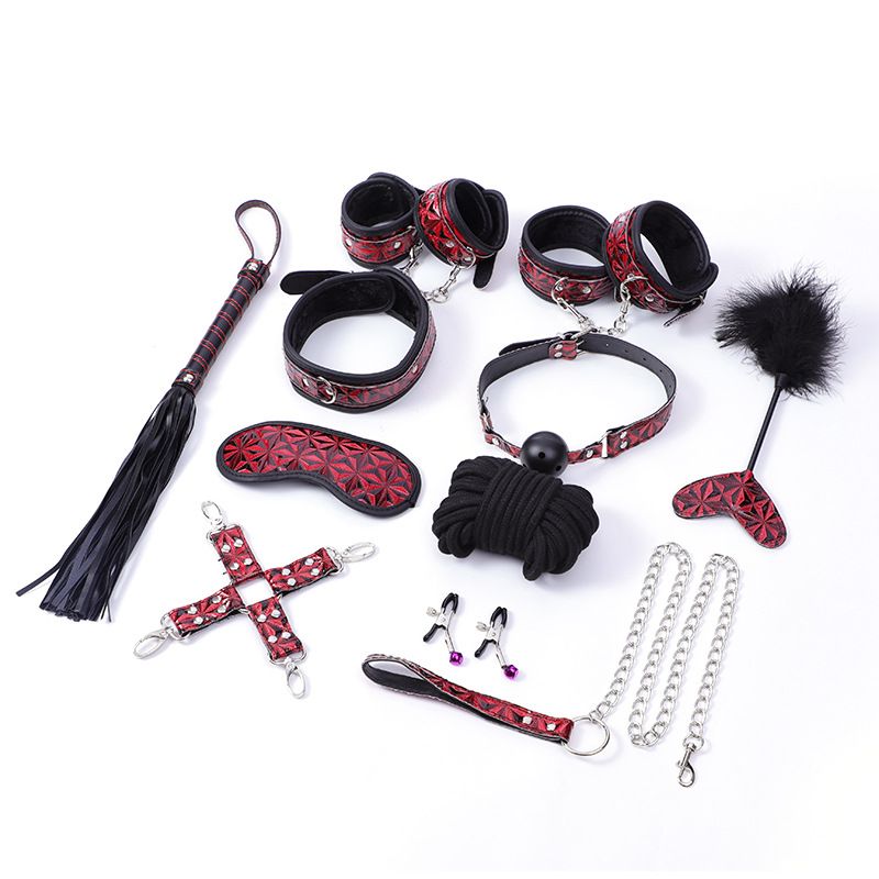 Bộ Dụng Cụ Bạo Dâm BDSM Bọc Da Cao Cấp - Vân Đỏ