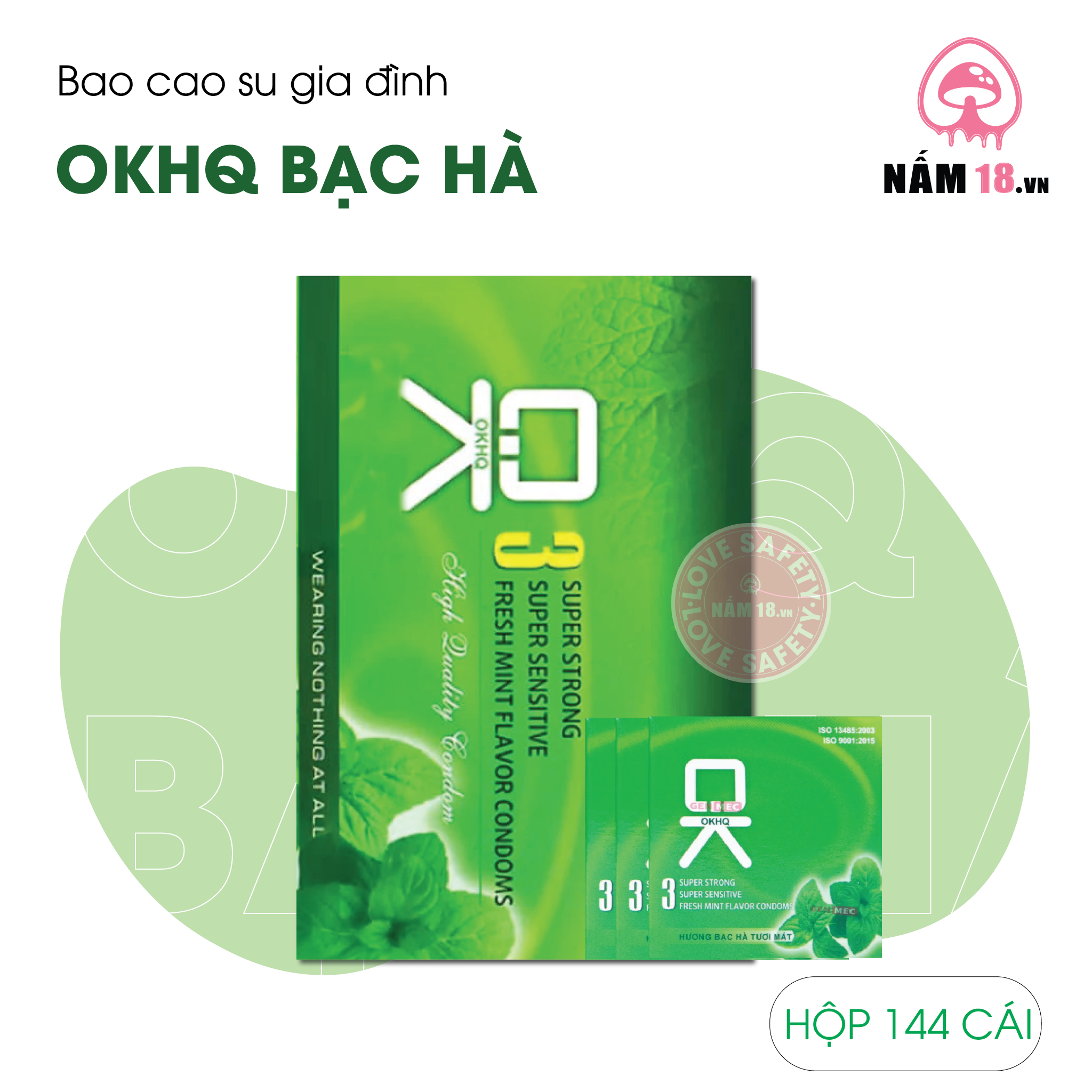 Bao Cao Su Gia Đình OKHQ Bạc Hà - Hộp 144 Cái