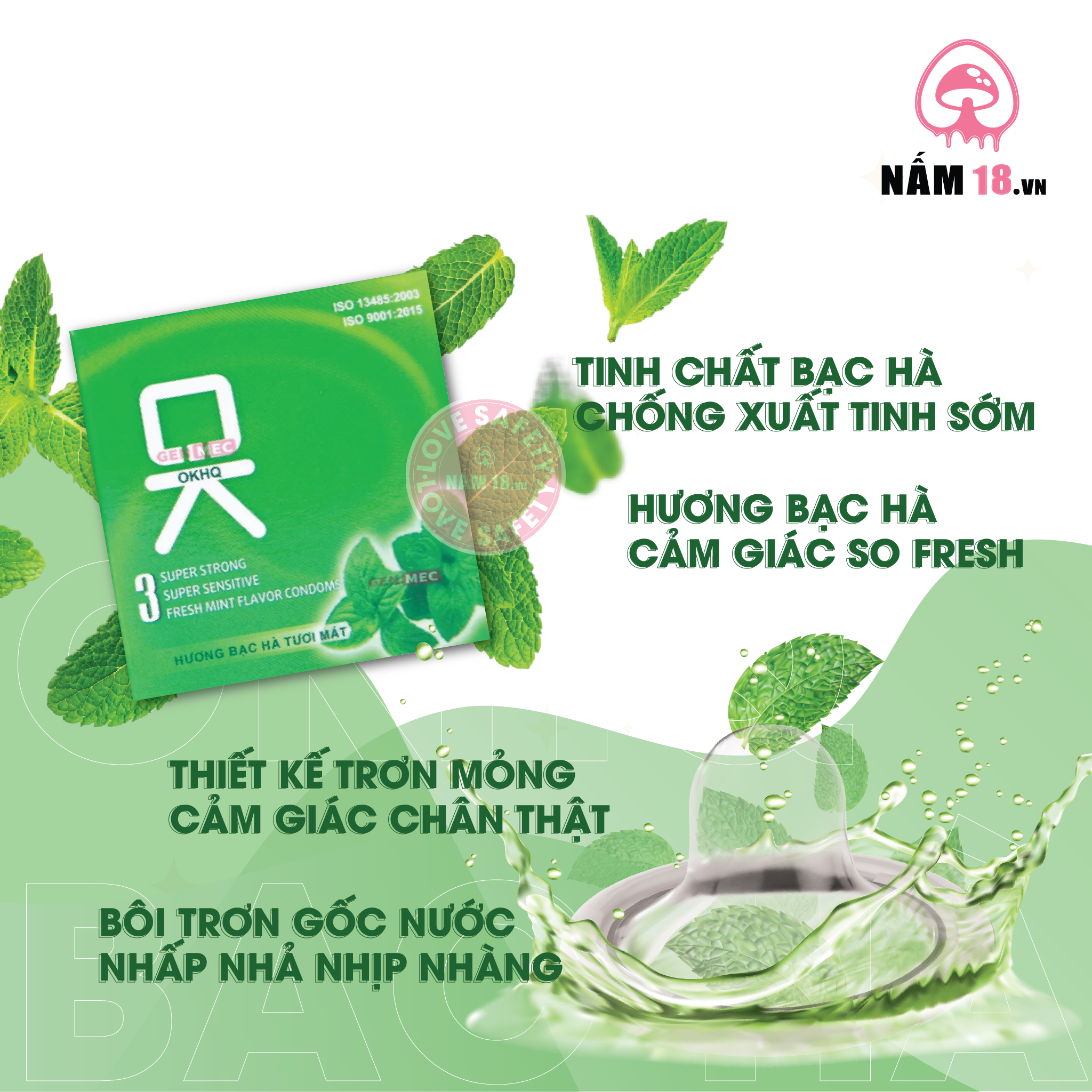 Bao Cao Su Gia Đình OKHQ Bạc Hà - Hộp 144 Cái