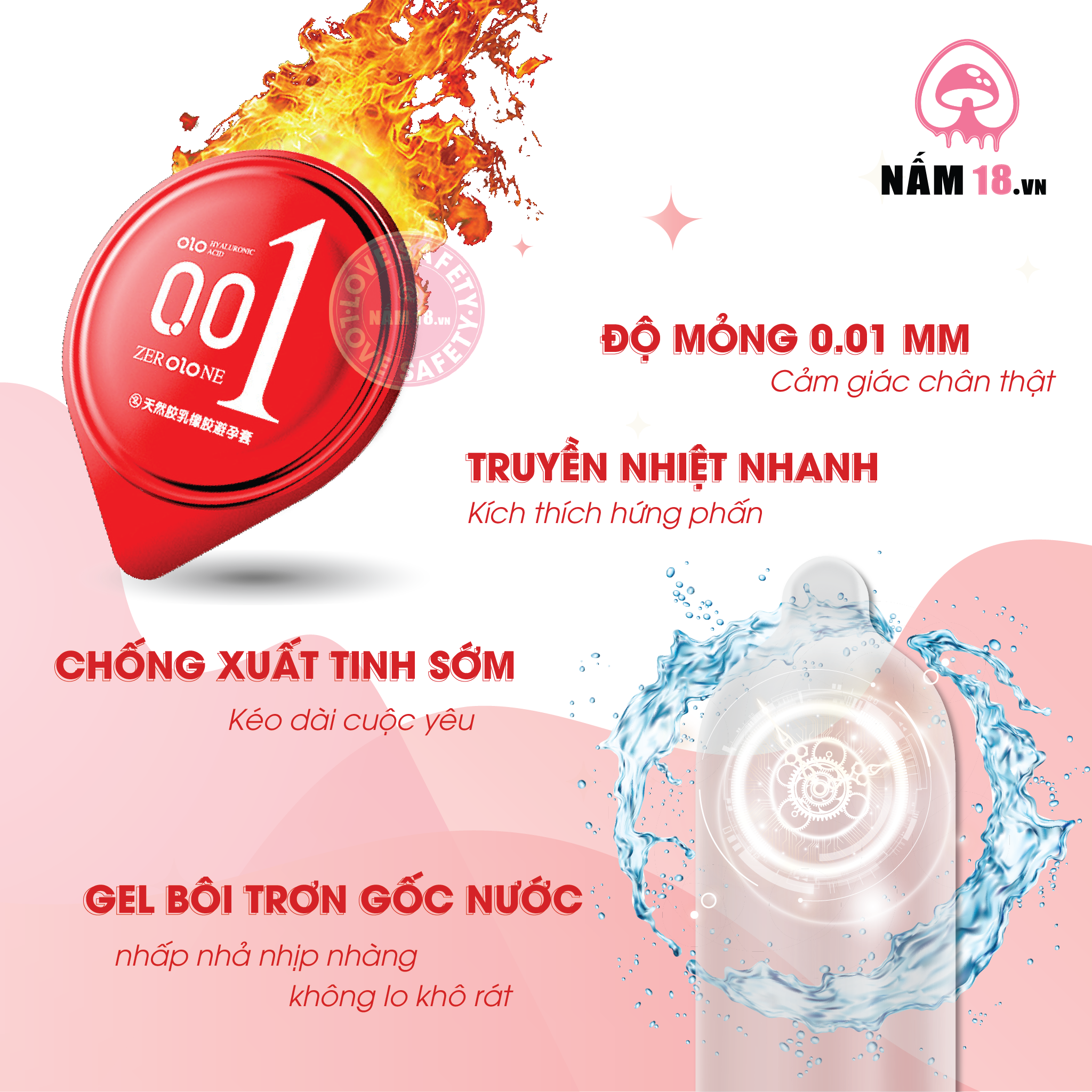 Bao Cao Su OLO 0.01 Đỏ - Siêu Mỏng, Nóng Ấm - Hộp 10 Cái