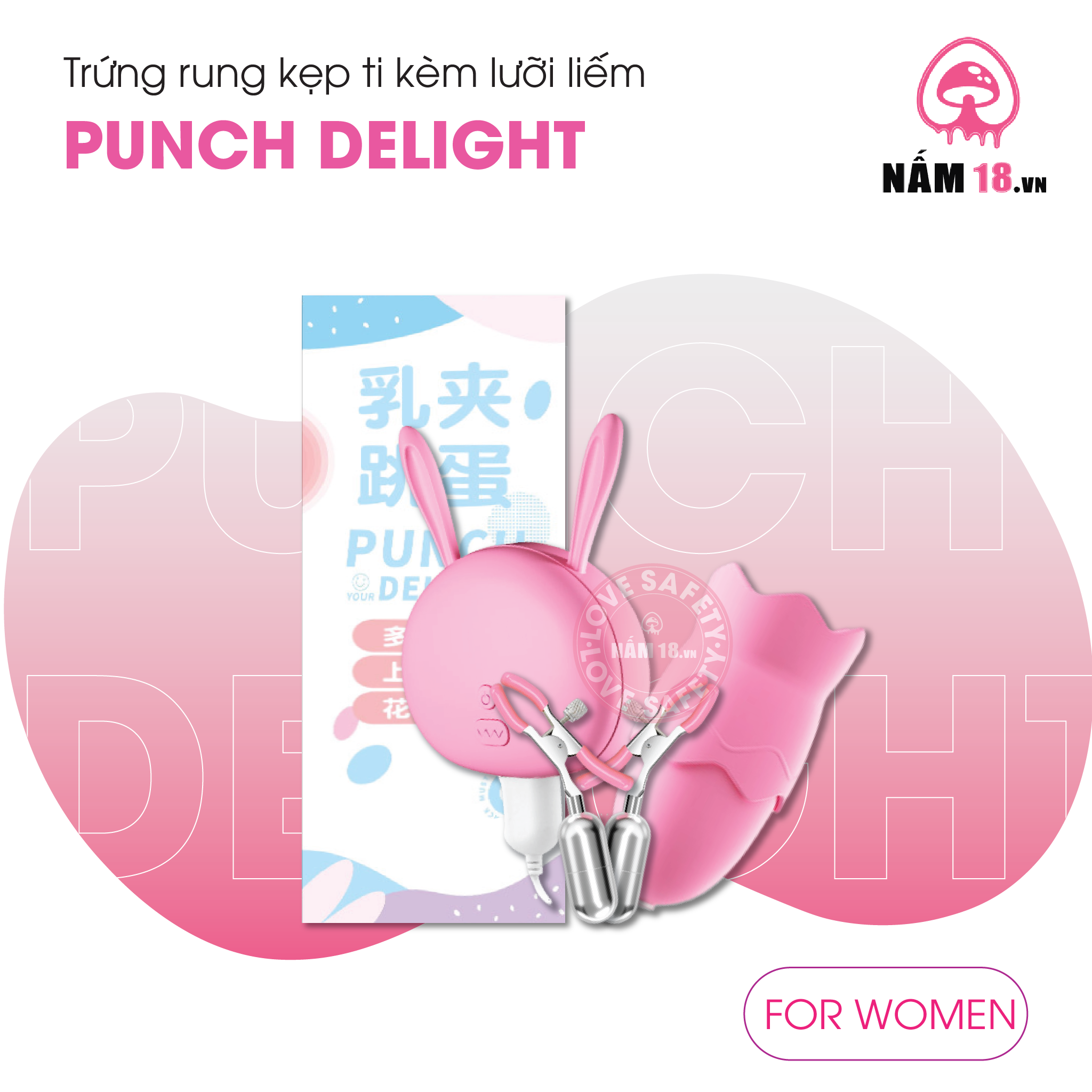 Kẹp Vú Punch Delight Kèm Lưỡi Liếm Rung Đa Chế Độ - Sạc Điện