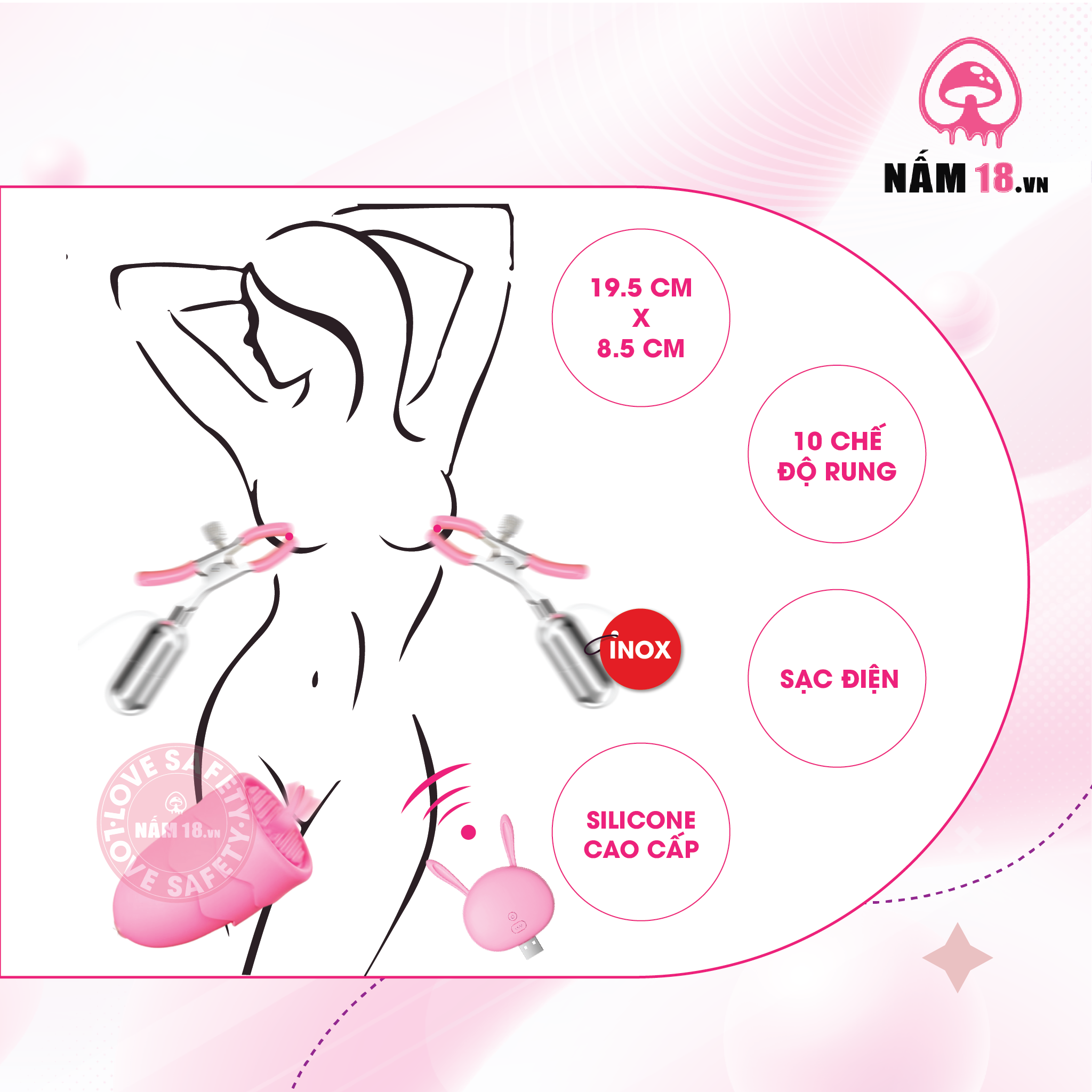 Kẹp Vú Punch Delight Kèm Lưỡi Liếm Rung Đa Chế Độ - Sạc Điện