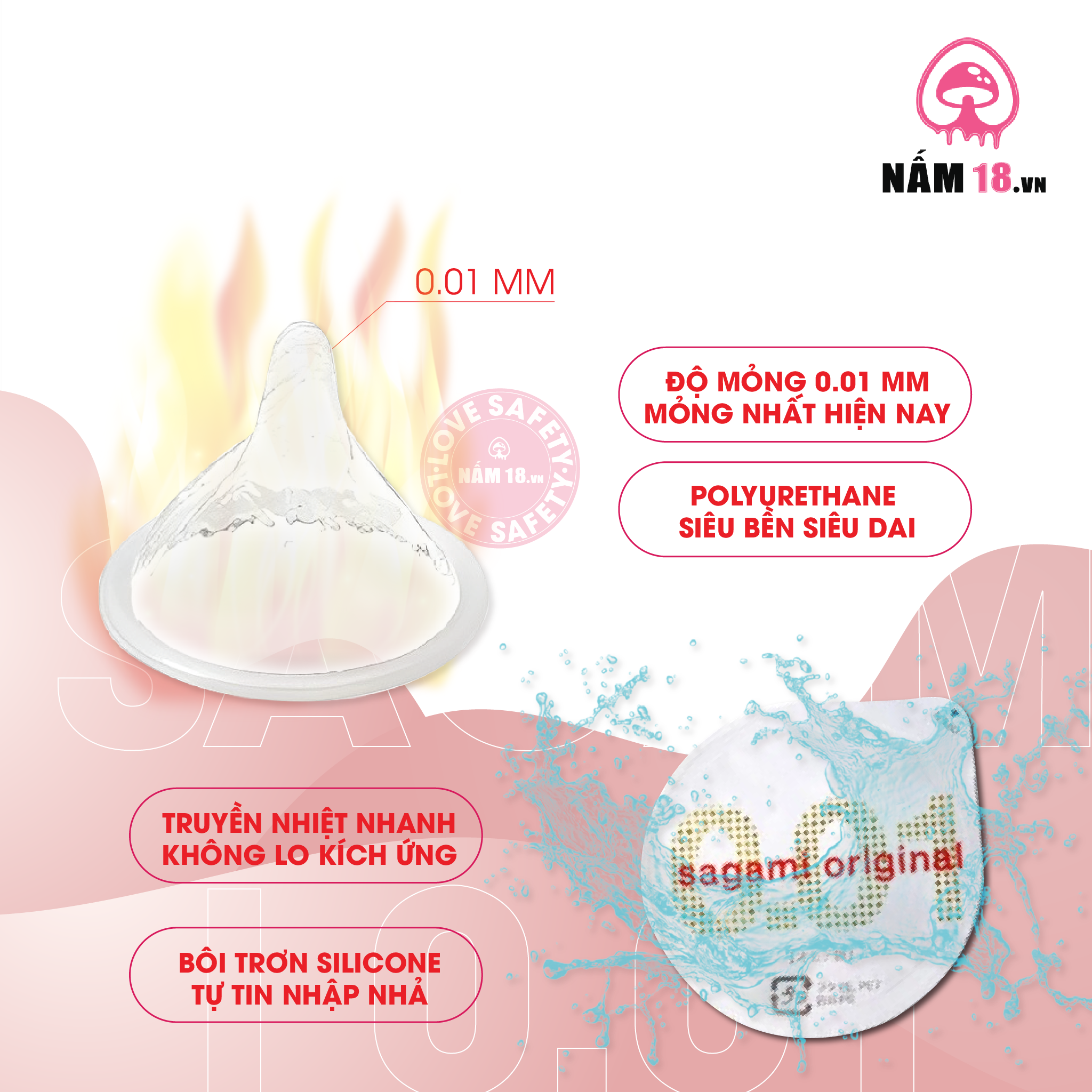 Bao Cao Su Siêu Mỏng Sagami 0.01 - Hộp 5 Cái