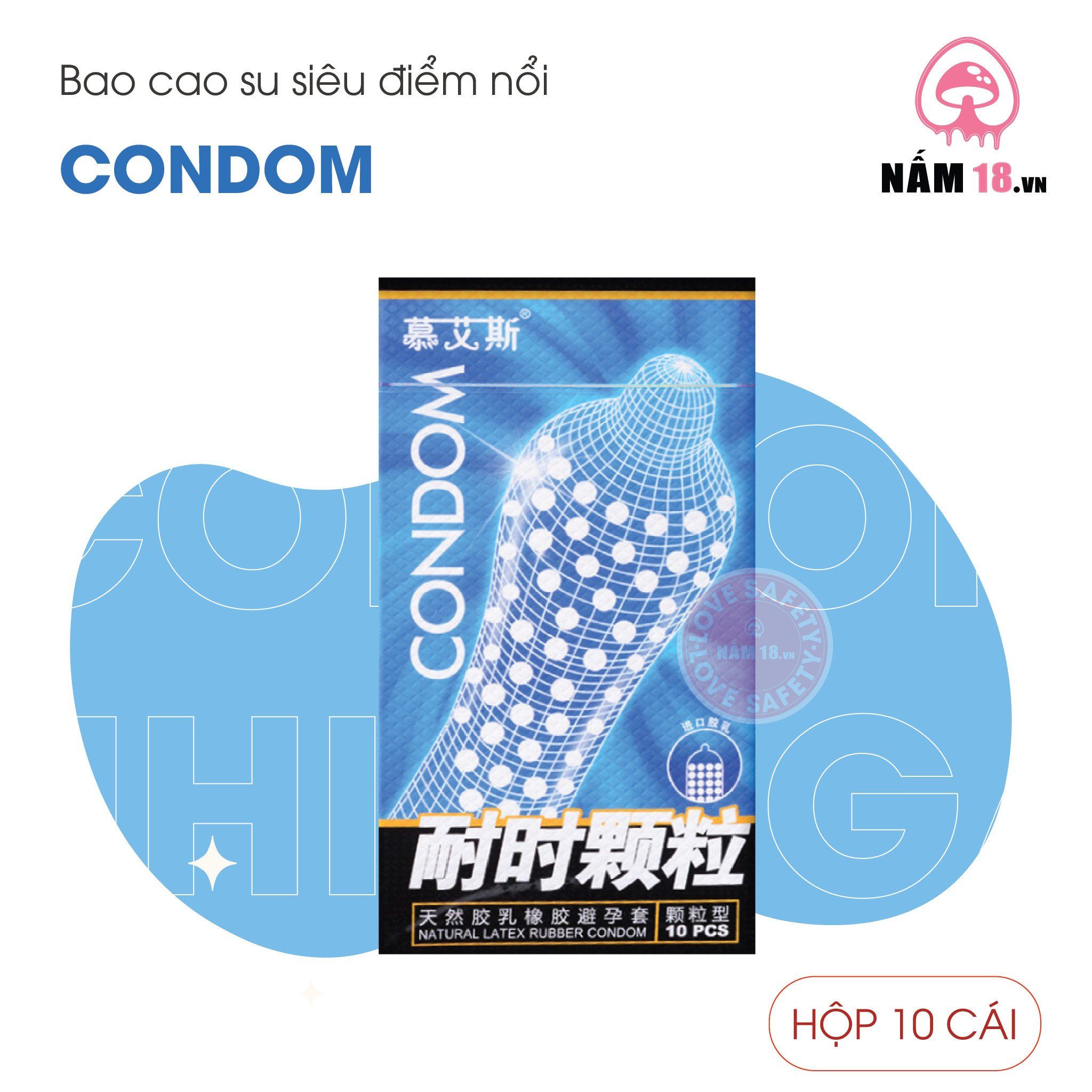 Bao Cao Su Condom Siêu Điểm Nổi, Nhiều Gel - Hộp 10 Cái