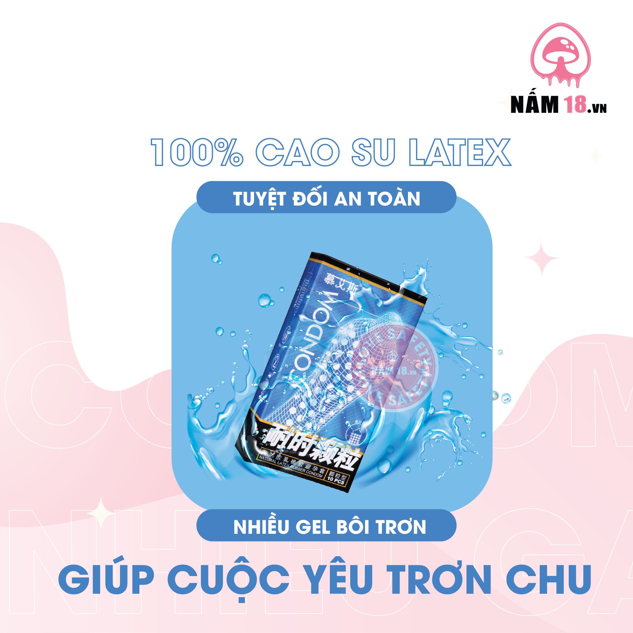 Bao Cao Su Condom Siêu Điểm Nổi, Nhiều Gel - Hộp 10 Cái