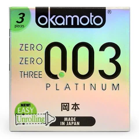 Bao Cao Su Siêu Mỏng Okamoto 0.03 Platinum - Hộp 3 Cái