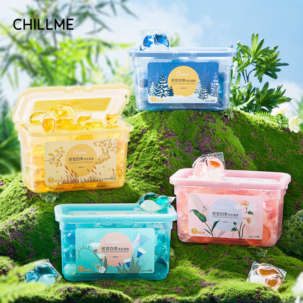 Viên giặt xả quần áo Chillme 4 trong 1 hương nước hoa khử khuẩn và Làm mềm vải thơm mát ( hộp 30 viên )