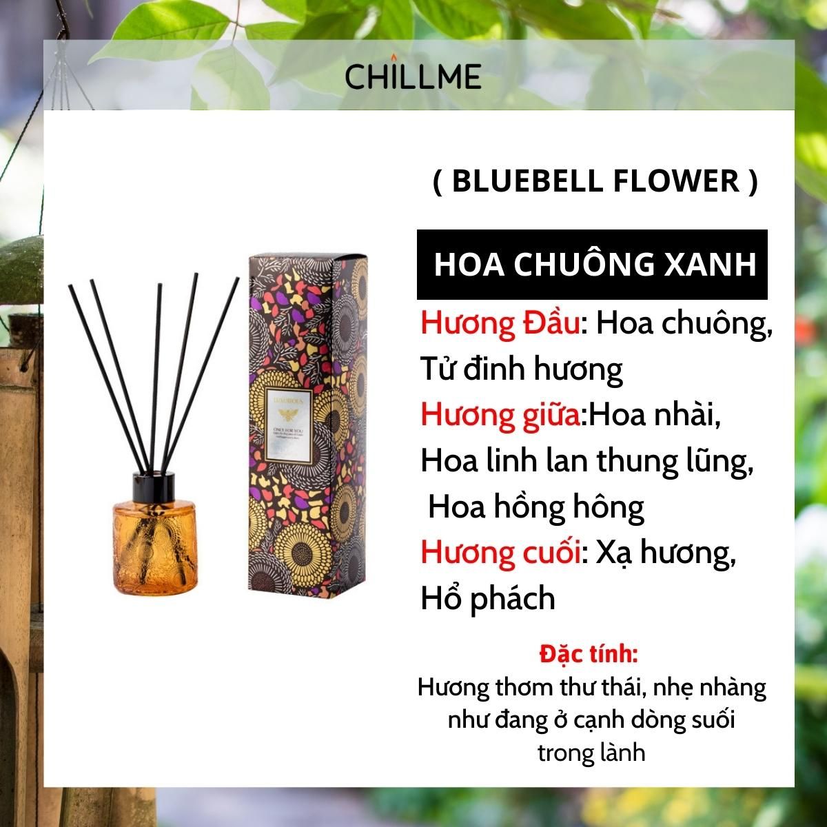  Tinh dầu thơm phòng khuyếch tán Chillme 100ml que gỗ khử mùi không khí thư giãn decor 