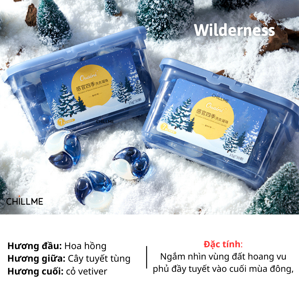 Viên giặt xả quần áo Chillme 4 trong 1 hương nước hoa khử khuẩn và Làm mềm vải thơm mát ( hộp 30 viên )