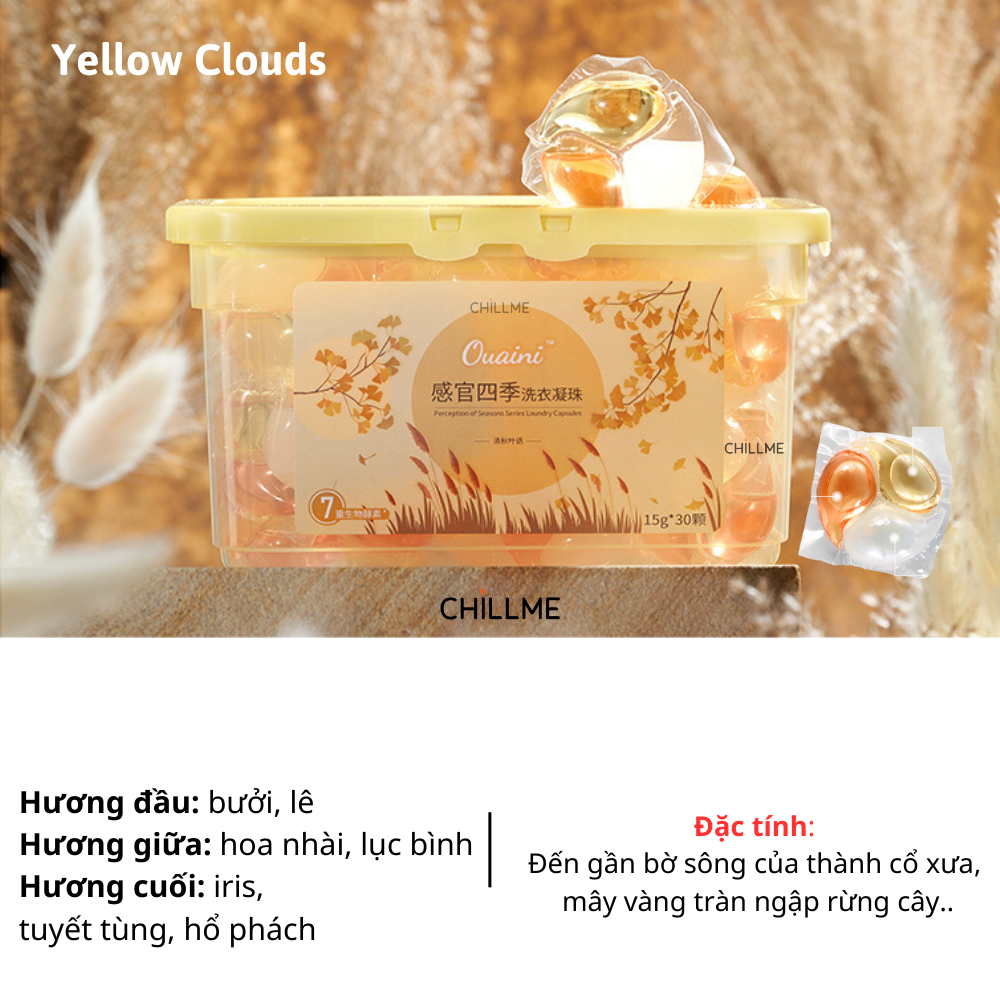 Viên giặt xả quần áo Chillme 4 trong 1 hương nước hoa khử khuẩn và Làm mềm vải thơm mát ( hộp 30 viên )