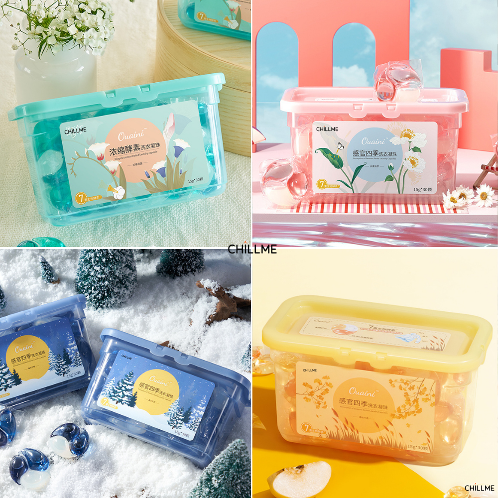 Viên giặt xả quần áo Chillme 4 trong 1 hương nước hoa khử khuẩn và Làm mềm vải thơm mát ( hộp 30 viên )