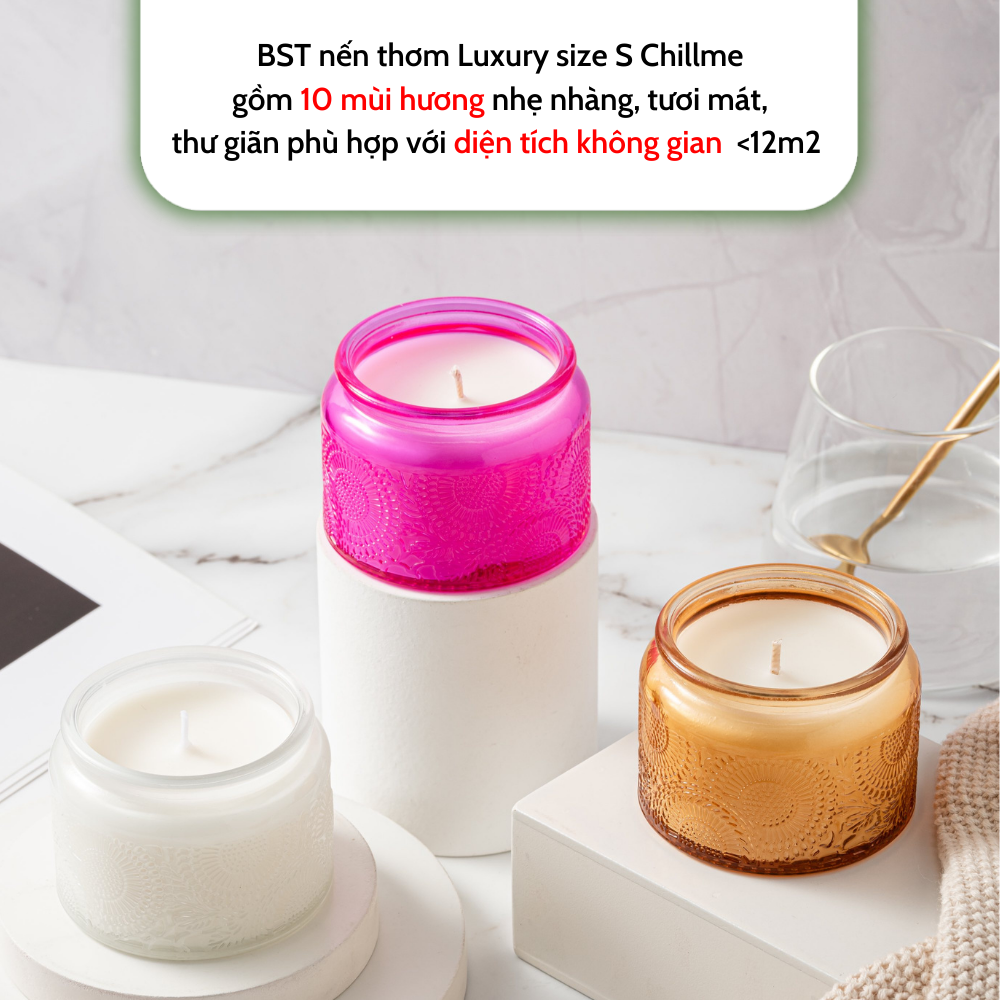 Nến thơm phòng tinh dầu size S Chillme khử mùi sáp đậu nành candles dễ ngủ thư giãn không khói sang trọng