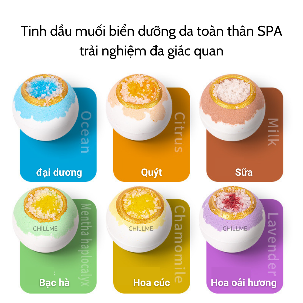 Viên thả bồn tắm muối biển dưỡng ẩm da xoá bỏ mụn lưng 100g Chillme tươi mới