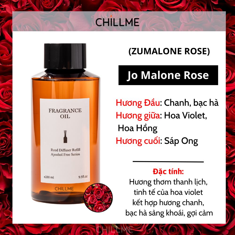 Tinh dầu nước hoa chai lớn 280ml bổ sung refill thay thế tán hương thơm phòng Chillme