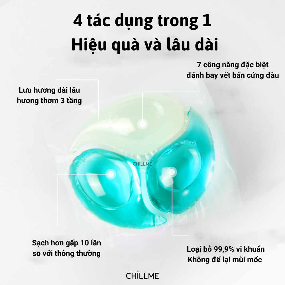 Viên giặt xả quần áo Chillme 4 trong 1 hương nước hoa khử khuẩn và Làm mềm vải thơm mát ( hộp 30 viên )