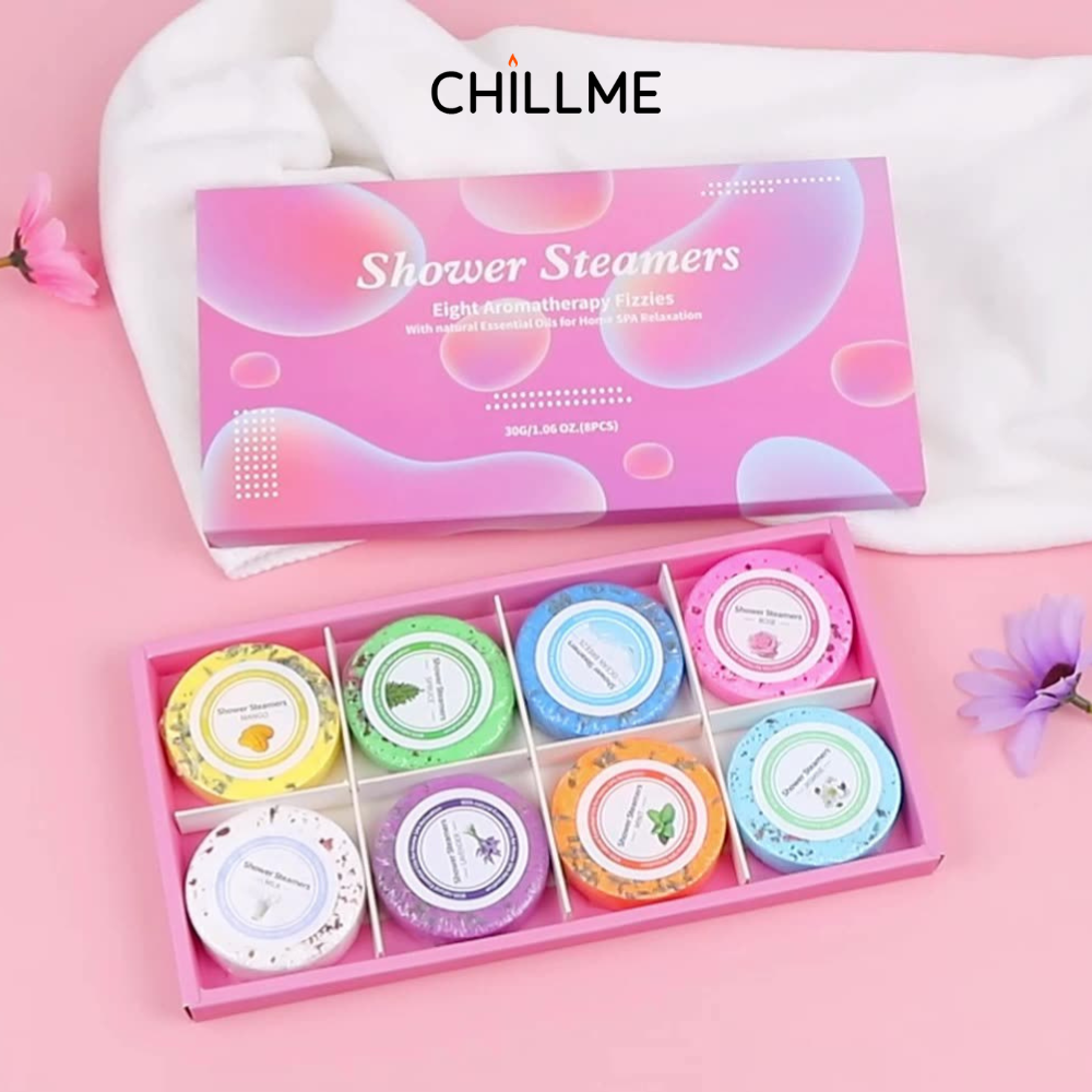 Viên xông tắm đứng Shower Steamer quà tặng 8 viên hoa khô hương thơm thư giãn giảm stress