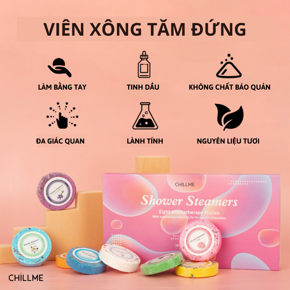 Viên xông tắm đứng Shower Steamer quà tặng 8 viên hoa khô hương thơm thư giãn giảm stress