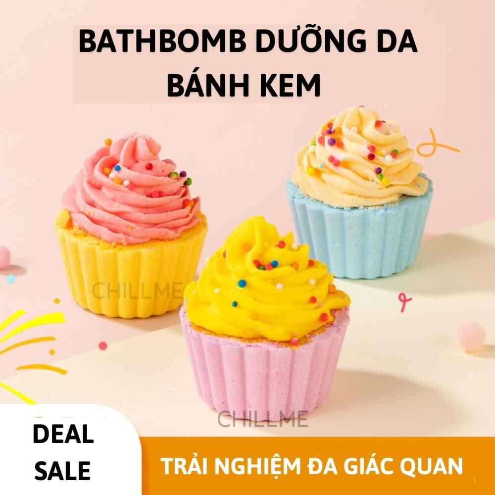 Viên sủi bồn tắm bathbomb Chillme dưỡng ẩm làn da thư giãn tạo màu hình bánh kem dễ thương