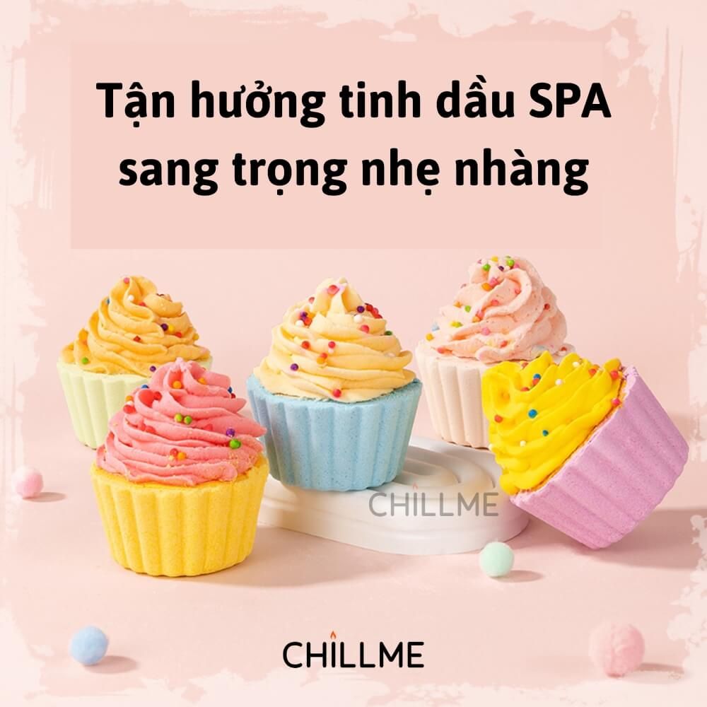 Viên sủi bồn tắm bathbomb Chillme dưỡng ẩm làn da thư giãn tạo màu hình bánh kem dễ thương