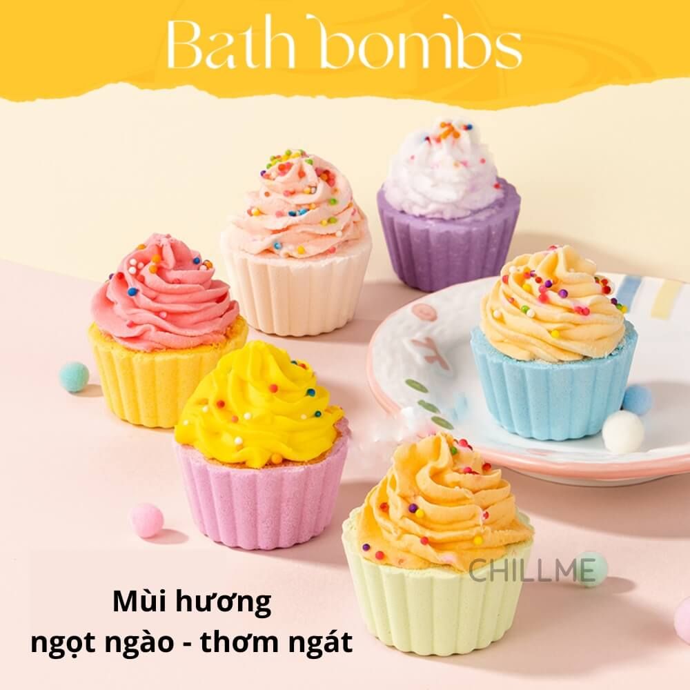 Viên sủi bồn tắm bathbomb Chillme dưỡng ẩm làn da thư giãn tạo màu hình bánh kem dễ thương