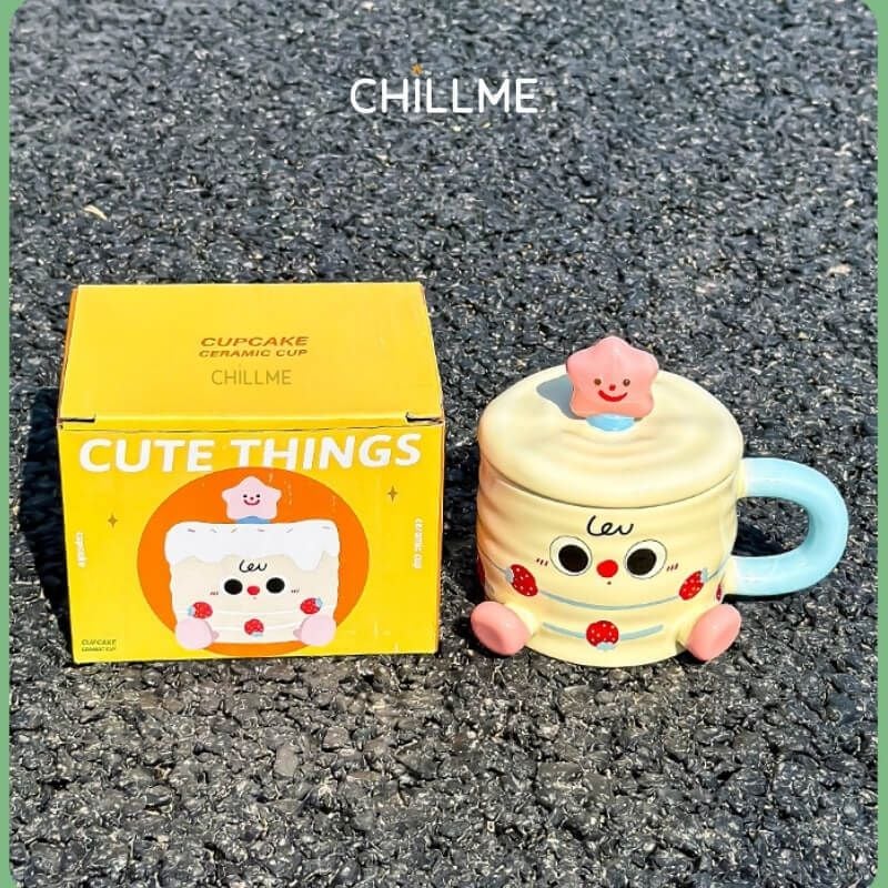 Cốc sứ uống nước hình bánh sinh nhật đáng yêu quà tặng bạn thân người yêu kèm nắp dậy