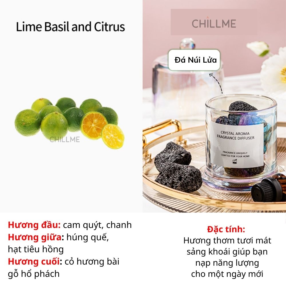 Bộ khuếch tán tinh dầu thơm phòng Chillme đá thạch anh làm quà tặng trang trí decor sang trọng