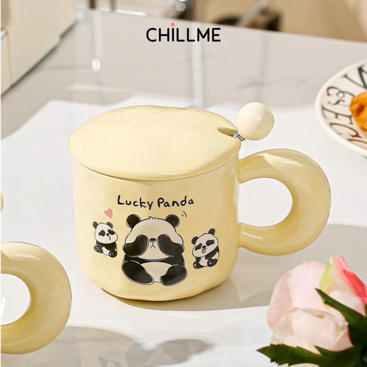 Set hộp quà cốc sứ Lucky Panda , hộp quà tặng kèm gấu thìa tặng người yêu, bạn thân dễ thương - LSLP01