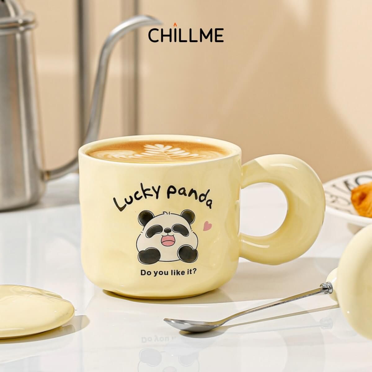 Set hộp quà cốc sứ Lucky Panda , hộp quà tặng kèm gấu thìa tặng người yêu, bạn thân dễ thương - LSLP01